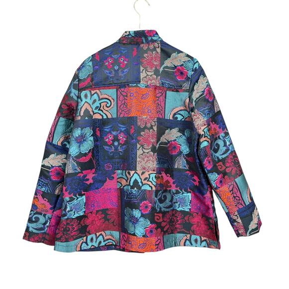 Berek Multicolored Satin Patchwork Jacquard Floral Print Collared Jacket - Picture 7 of 13